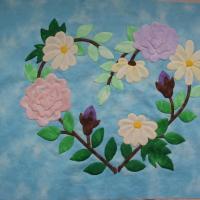 バラとデージーのアップリケキルト